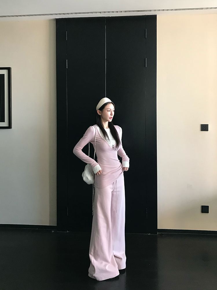 Wide-Leg Drawstring Casual Pants for Women - Minimalist Floor-Length Draped Sweatpants - Winter 370G Comfort Style