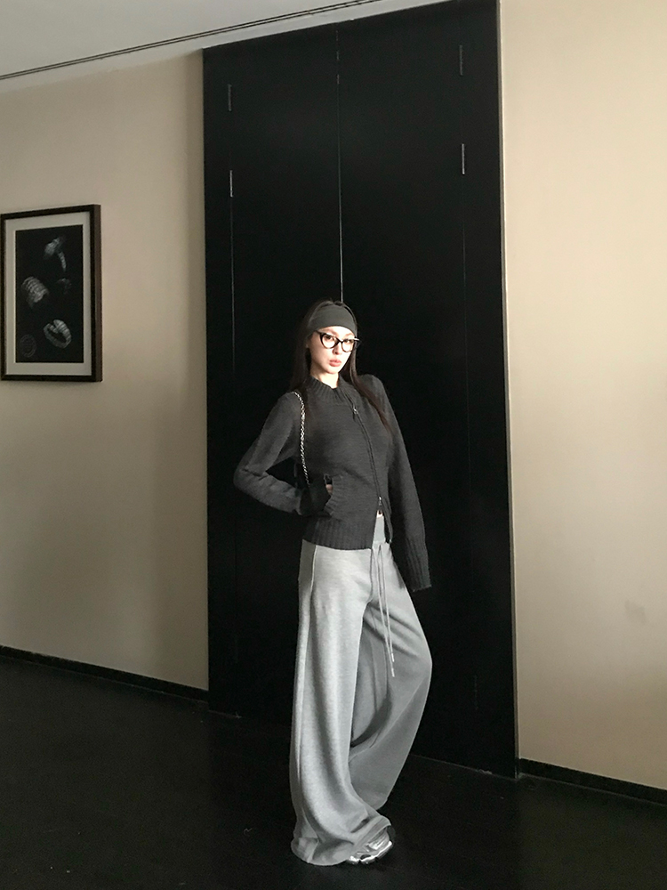 Wide-Leg Drawstring Casual Pants for Women - Minimalist Floor-Length Draped Sweatpants - Winter 370G Comfort Style Wide-Leg Drawstring Casual Pants for Women - Minimalist Floor-Length Draped Sweatpants - Winter 370G Comfort Style