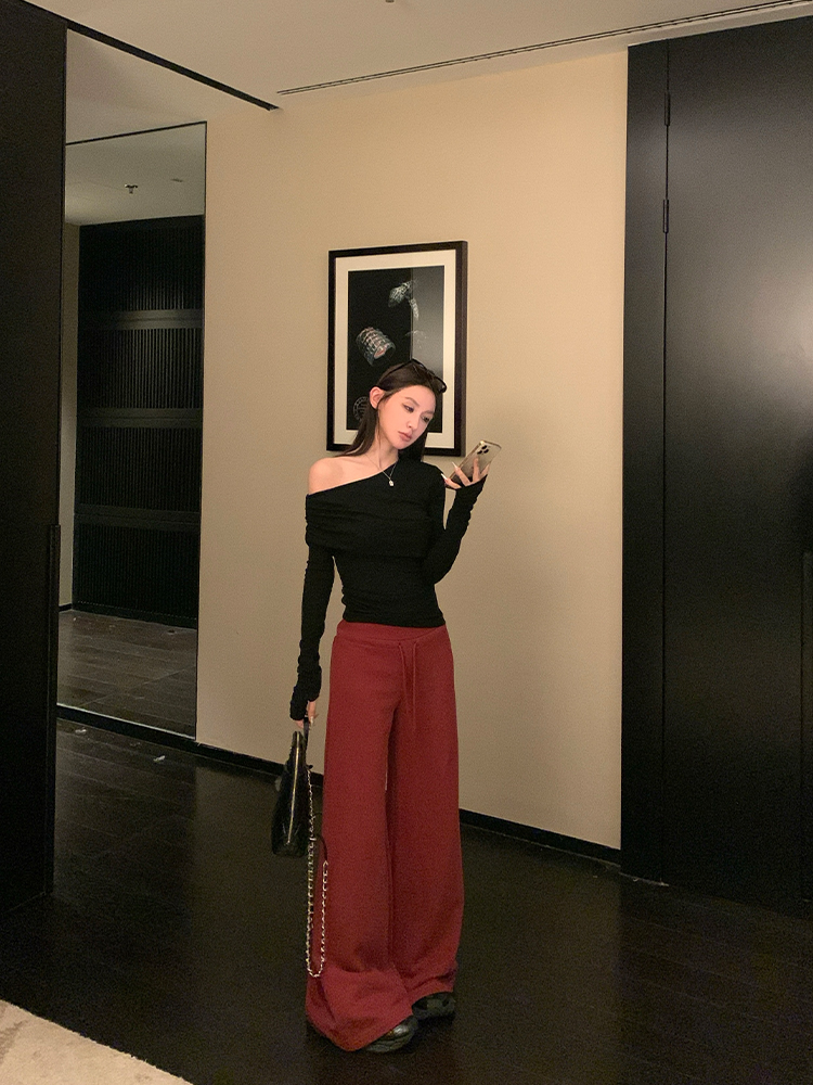 Wide-Leg Drawstring Casual Pants for Women - Minimalist Floor-Length Draped Sweatpants - Winter 370G Comfort Style Wide-Leg Drawstring Casual Pants for Women - Minimalist Floor-Length Draped Sweatpants - Winter 370G Comfort Style