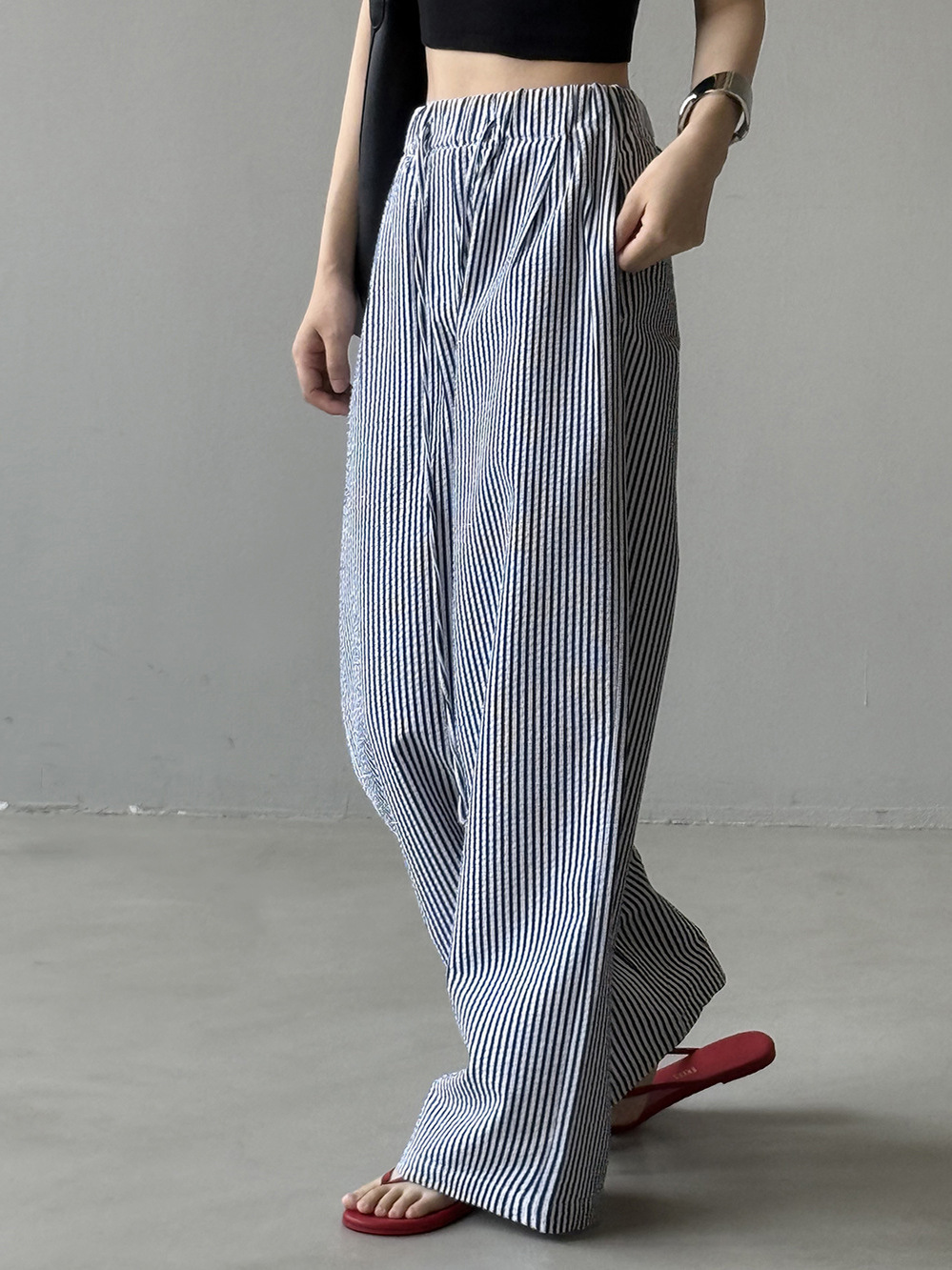Wide-Leg Striped Casual Pants for Women - High-End Draped Fit Summer 2025, Relaxed Old-Money Style Wide-Leg Striped Casual Pants for Women - High-End Draped Fit Summer 2025, Relaxed Old-Money Style