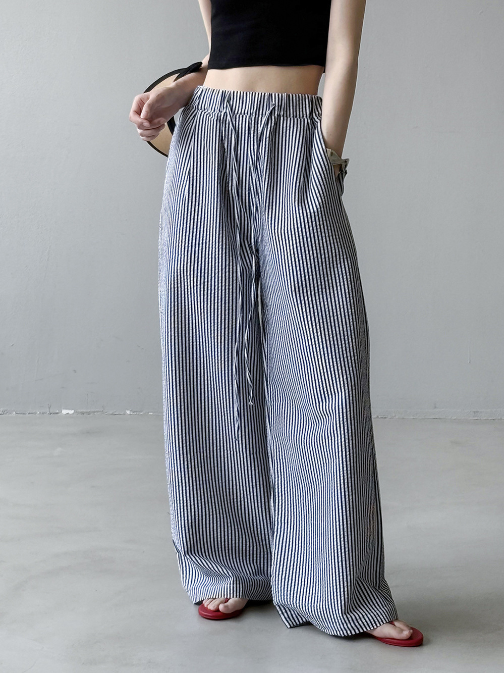 Wide-Leg Striped Casual Pants for Women - High-End Draped Fit Summer 2025, Relaxed Old-Money Style Wide-Leg Striped Casual Pants for Women - High-End Draped Fit Summer 2025, Relaxed Old-Money Style