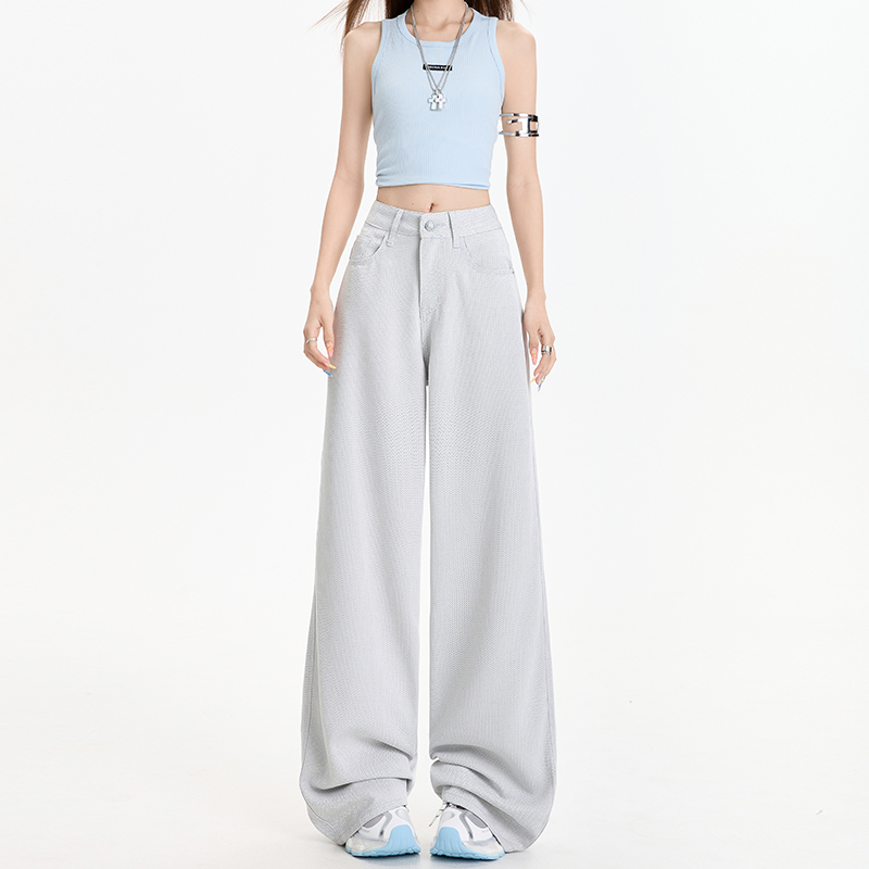 Wide-Leg Tencel Jeans for Women, Starry Sky Pattern, High-Waisted Loose Draped Trousers, Breathable Ice Silk, Summer 2025 Wide-Leg Tencel Jeans for Women, Starry Sky Pattern, High-Waisted Loose Draped Trousers, Breathable Ice Silk, Summer 2025