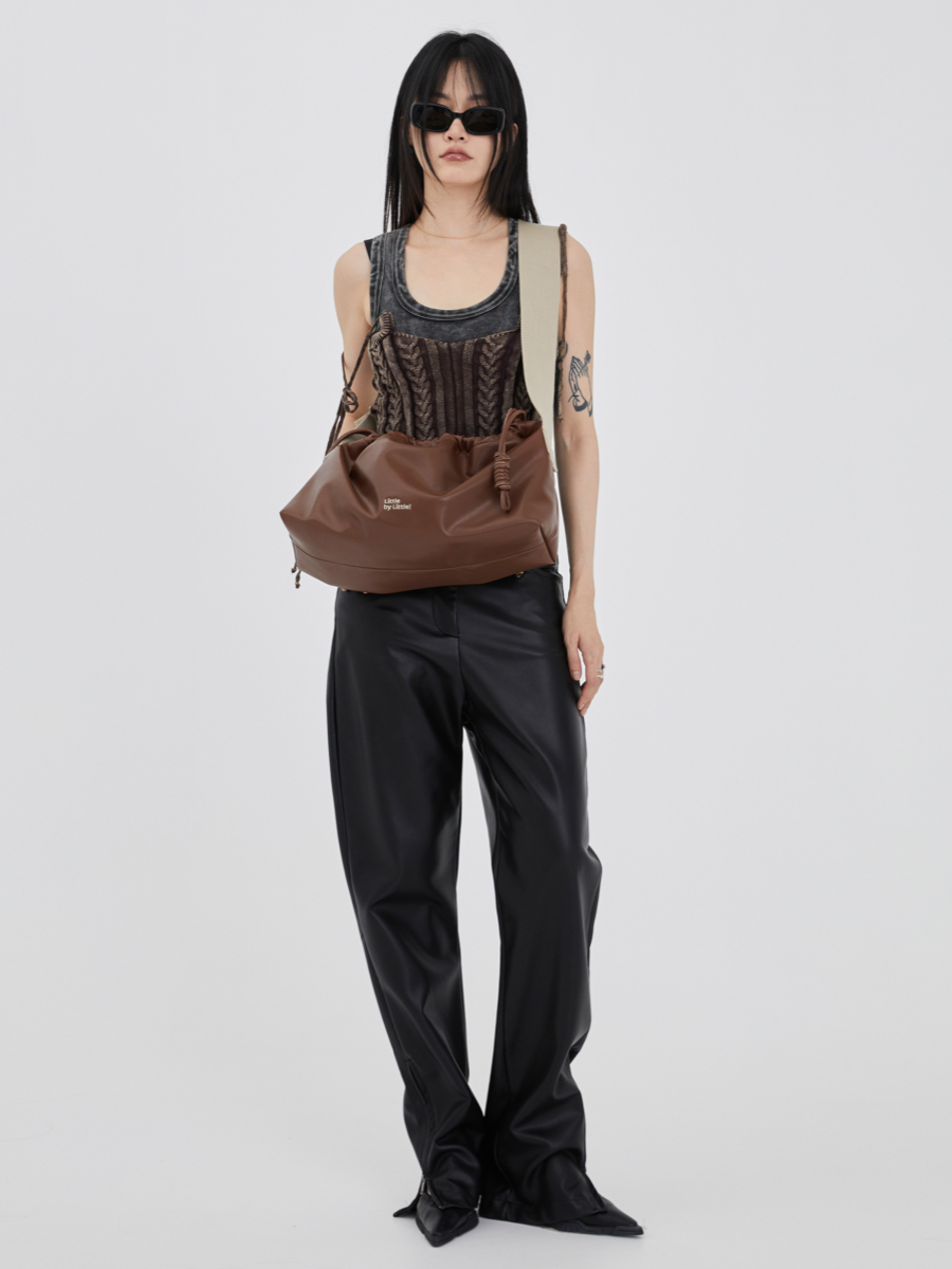 Wide Shoulder Strap Drawstring Soft Square Brick Bag - Trendy Korean Style Tote for Everyday Use Wide Shoulder Strap Drawstring Soft Square Brick Bag - Trendy Korean Style Tote for Everyday Use