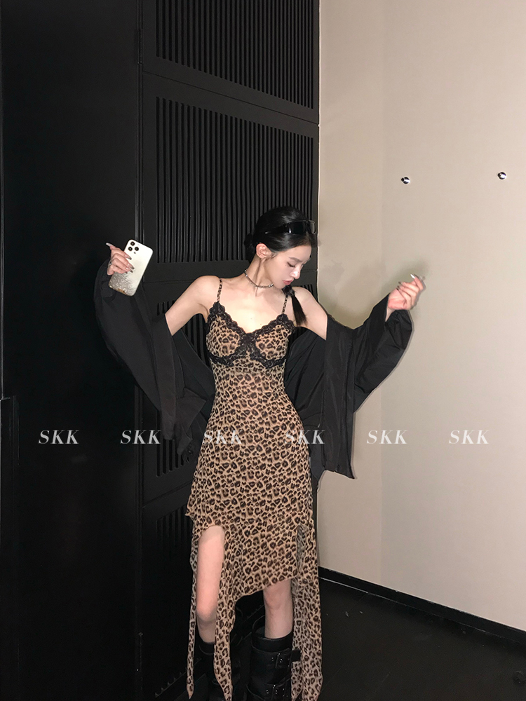 Wild Hot Girl American Vintage Leopard Print Lace Dress - Women's Long Summer Dress 2025, Trendy Y2K Style Wild Hot Girl American Vintage Leopard Print Lace Dress - Women's Long Summer Dress 2025, Trendy Y2K Style