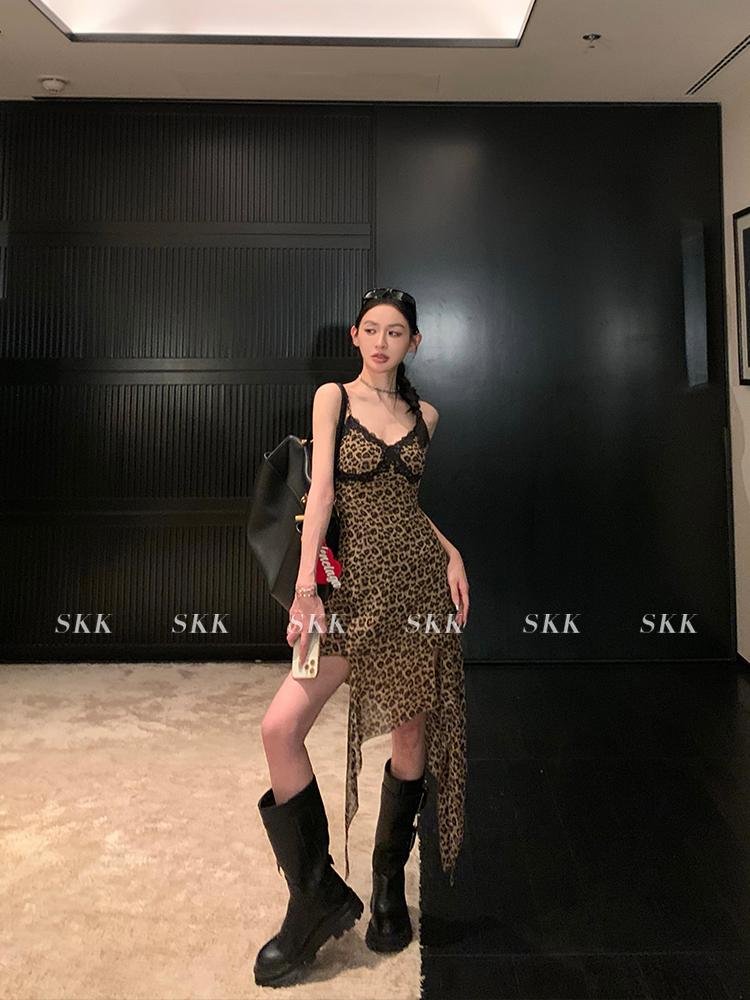 Wild Hot Girl American Vintage Leopard Print Lace Dress - Women's Long Summer Dress 2025, Trendy Y2K Style Wild Hot Girl American Vintage Leopard Print Lace Dress - Women's Long Summer Dress 2025, Trendy Y2K Style