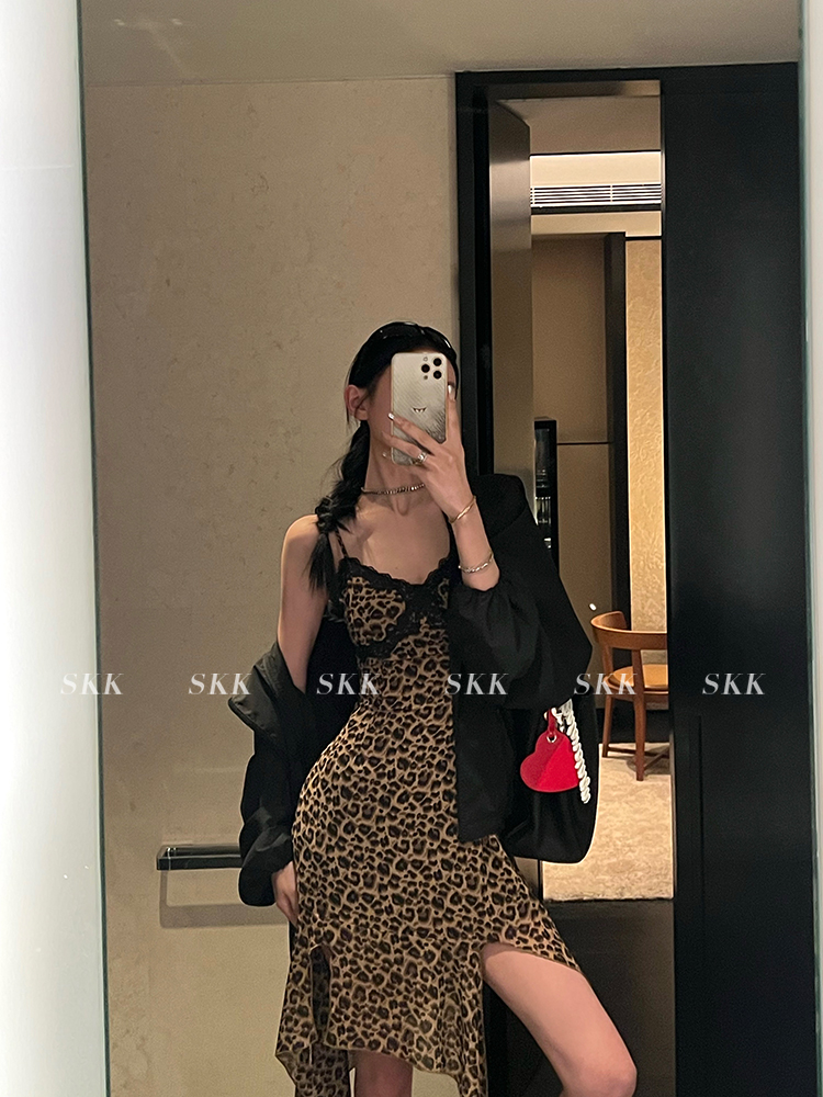 Wild Hot Girl American Vintage Leopard Print Lace Dress - Women's Long Summer Dress 2025, Trendy Y2K Style Wild Hot Girl American Vintage Leopard Print Lace Dress - Women's Long Summer Dress 2025, Trendy Y2K Style