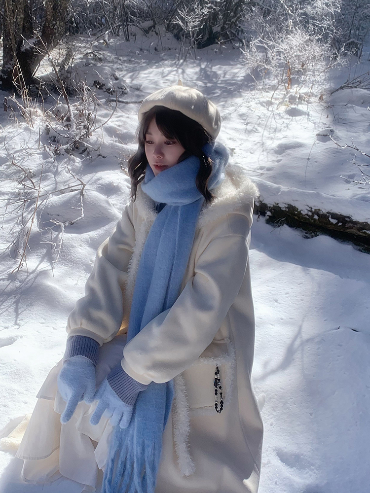 Winter 2025 Women's Loose Coat - Snow Puff Pudding Bear JK Uniform White Cute Long Sweater Overcoat Winter 2025 Women's Loose Coat - Snow Puff Pudding Bear JK Uniform White Cute Long Sweater Overcoat