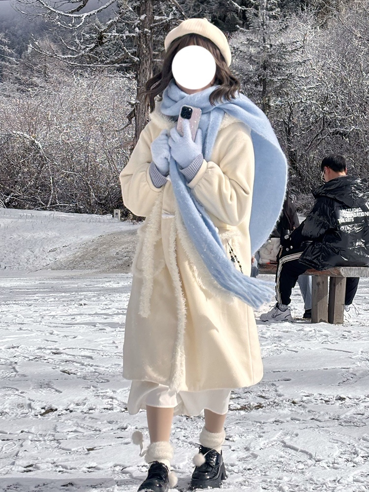 Winter 2025 Women's Loose Coat - Snow Puff Pudding Bear JK Uniform White Cute Long Sweater Overcoat Winter 2025 Women's Loose Coat - Snow Puff Pudding Bear JK Uniform White Cute Long Sweater Overcoat