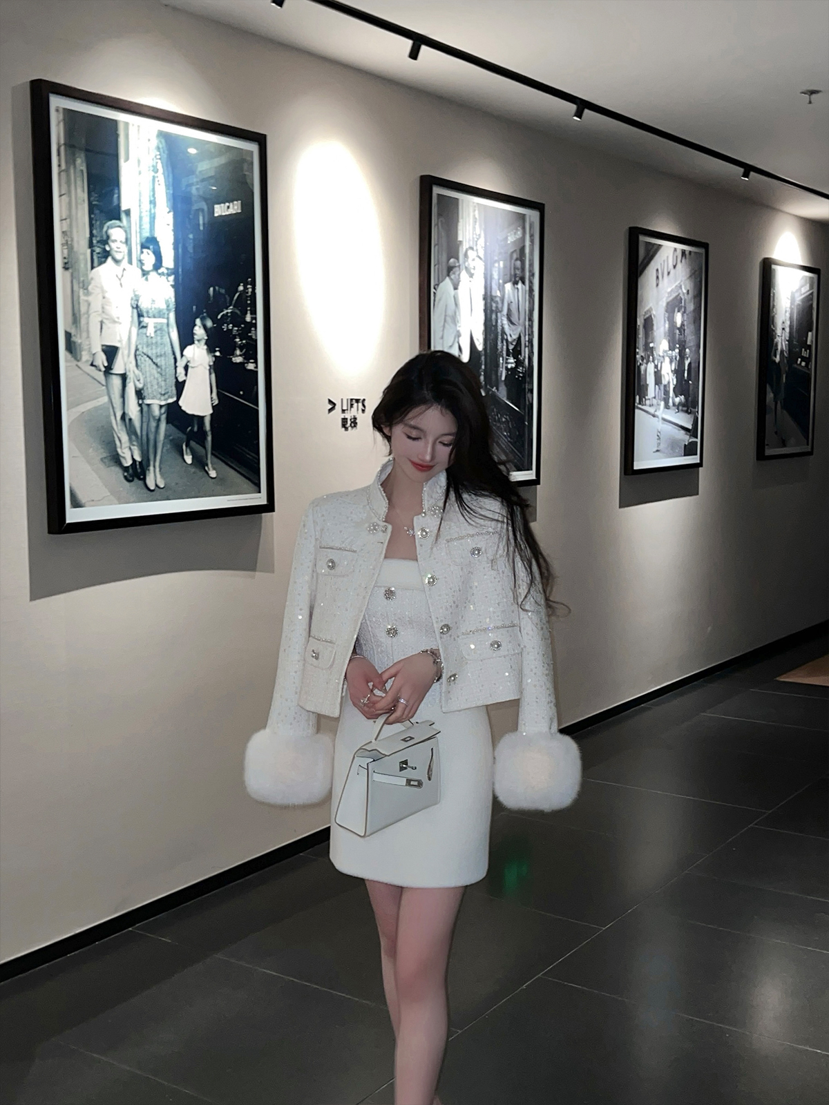Winter Heavy Industry Sequin White Short Woolen Coat for Women with Thick Down Lining - Y2K Fashion Statement Winter Heavy Industry Sequin White Short Woolen Coat for Women with Thick Down Lining - Y2K Fashion Statement