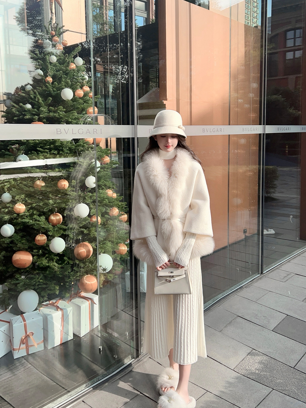 Winter V-neck Halter White Knitted Dress - Long Waist-Defining Sweater Dress for Chic Winter Style Winter V-neck Halter White Knitted Dress - Long Waist-Defining Sweater Dress for Chic Winter Style