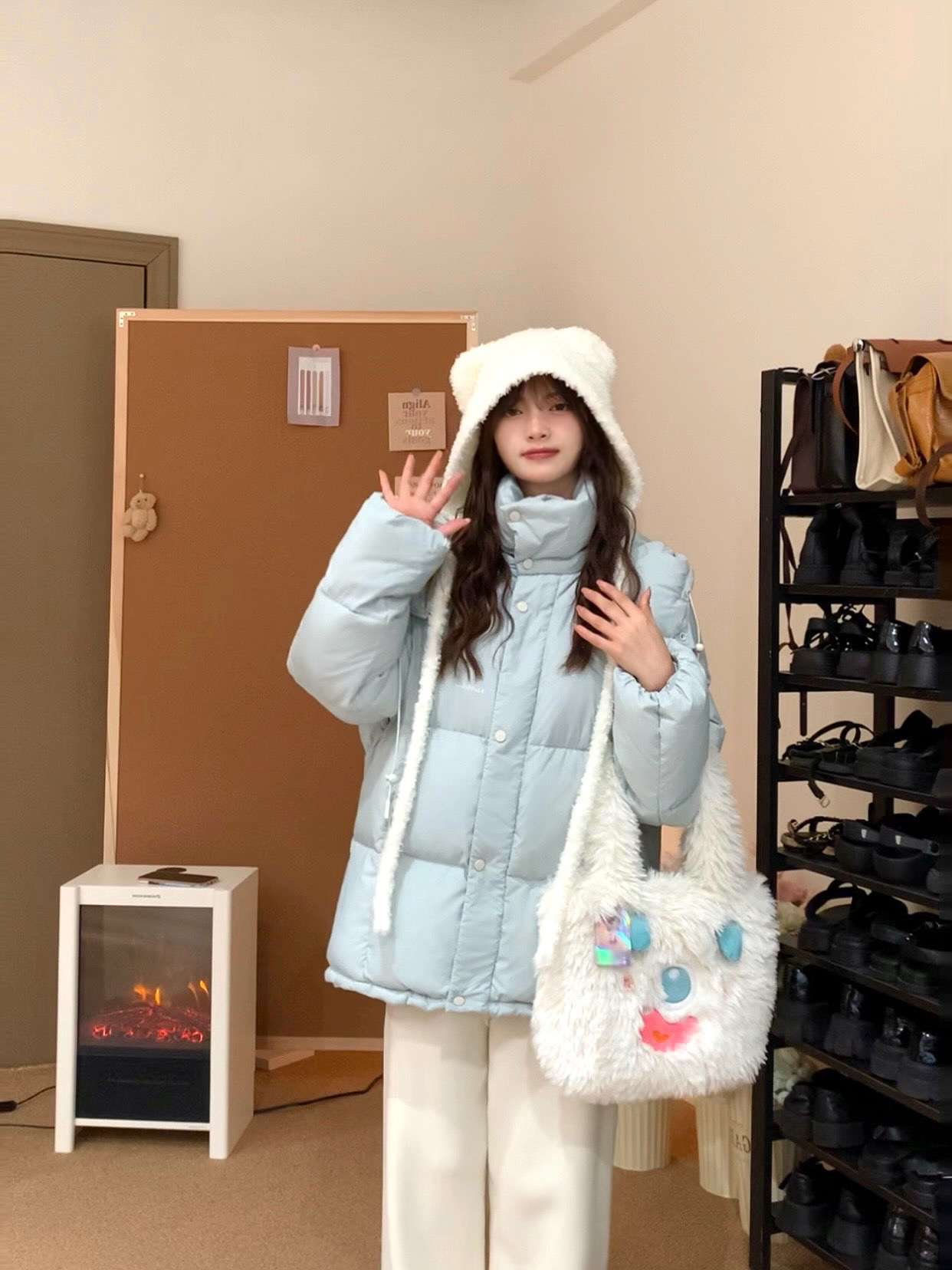 Winter White Duck Down Hooded Couple Jacket - Thick Warm Slim Fit Color Block Coat for Women, Perfect for Y2K Style