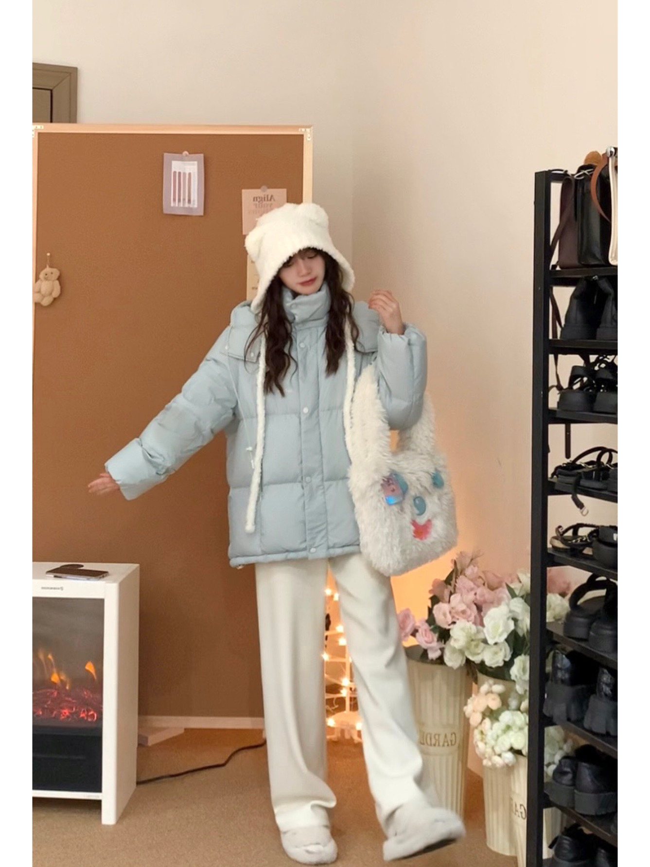 Winter White Duck Down Hooded Couple Jacket - Thick Warm Slim Fit Color Block Coat for Women, Perfect for Y2K Style Winter White Duck Down Hooded Couple Jacket - Thick Warm Slim Fit Color Block Coat for Women, Perfect for Y2K Style