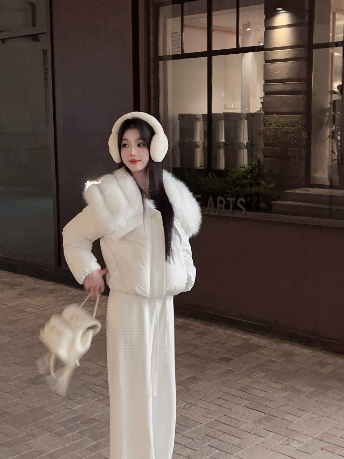 Winter White Fleece Waffle Pattern Wide-Leg Pants for Women - High-Waisted Casual Drawstring Trousers Winter White Fleece Waffle Pattern Wide-Leg Pants for Women - High-Waisted Casual Drawstring Trousers