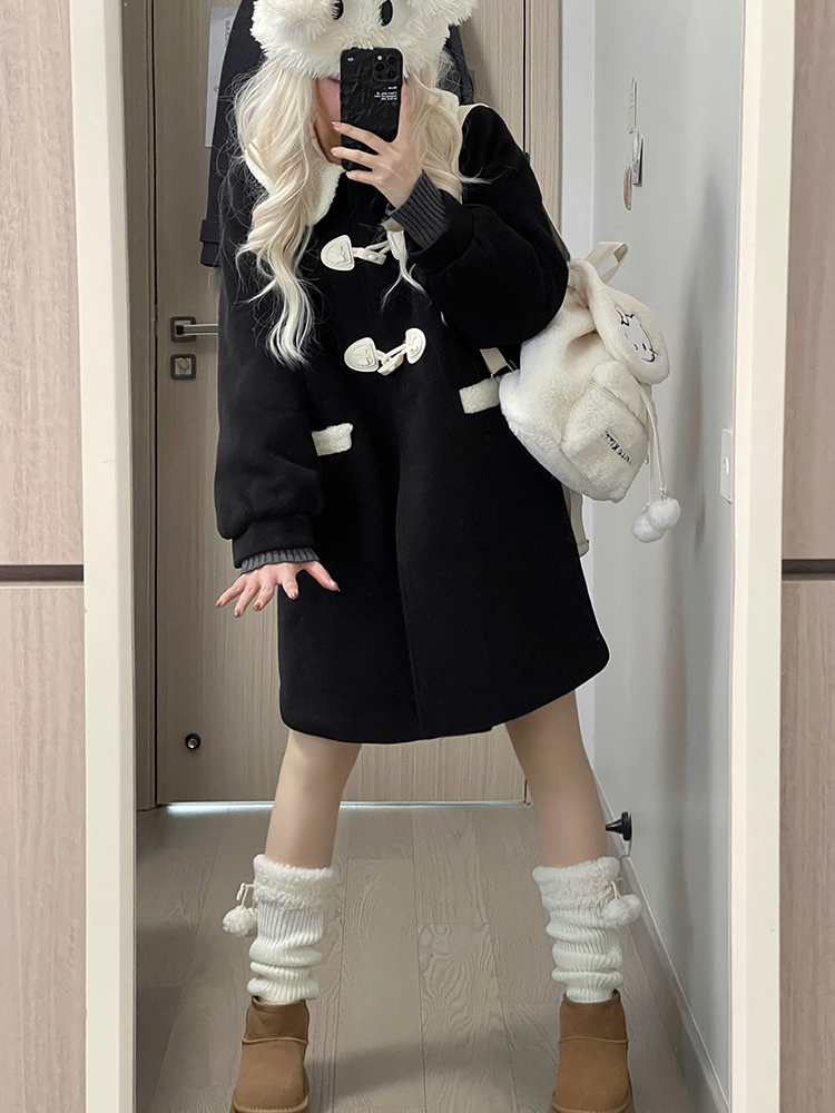 Winter Wool Coat with Doll Collar and Toggle Closure, Large Lapel, JK Uniform Style, Small Size Outerwear for Women Winter Wool Coat with Doll Collar and Toggle Closure, Large Lapel, JK Uniform Style, Small Size Outerwear for Women