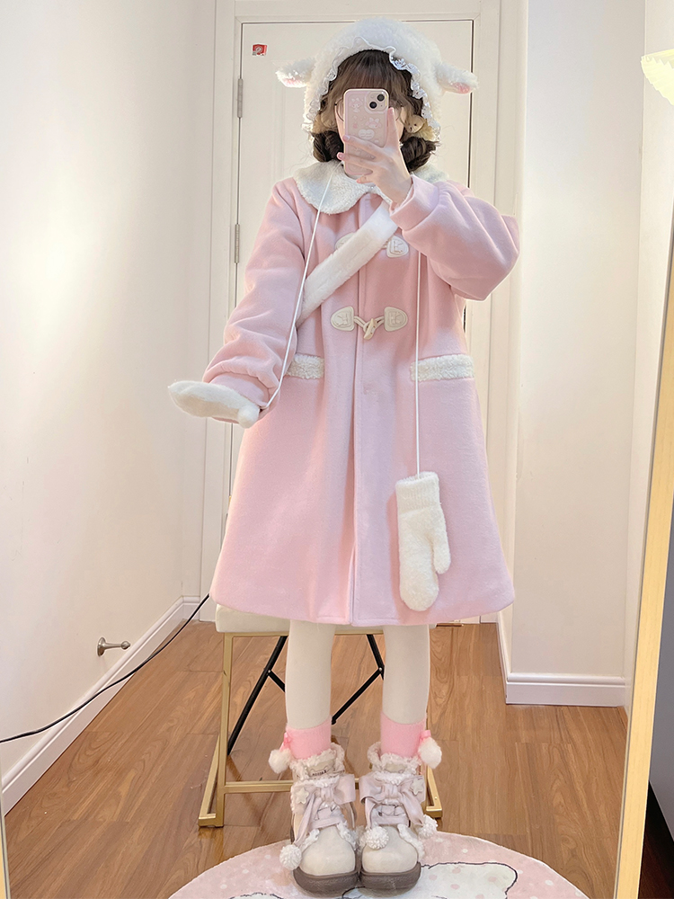 Winter Wool Coat with Doll Collar and Toggle Closure, Large Lapel, JK Uniform Style, Small Size Outerwear for Women Winter Wool Coat with Doll Collar and Toggle Closure, Large Lapel, JK Uniform Style, Small Size Outerwear for Women