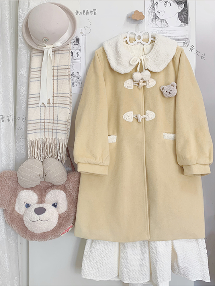 Winter Wool Coat with Doll Collar and Toggle Closure, Large Lapel, JK Uniform Style, Small Size Outerwear for Women Winter Wool Coat with Doll Collar and Toggle Closure, Large Lapel, JK Uniform Style, Small Size Outerwear for Women