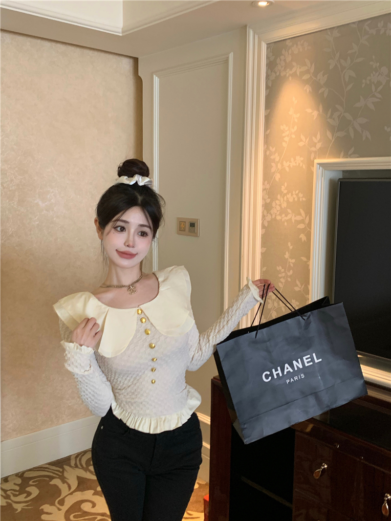 Women's 2025 Spring Doll Collar Knitted Sweater Top, Stylish Slim Fit, Unique Design for Petite, Y2K Fashion Women's 2025 Spring Doll Collar Knitted Sweater Top, Stylish Slim Fit, Unique Design for Petite, Y2K Fashion