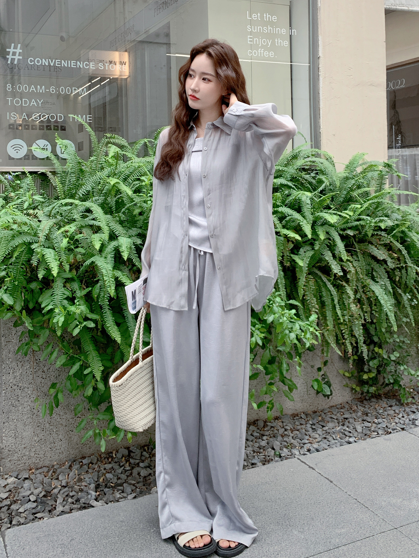Women's 2025 Summer Three-Piece Set: Stylish Sunscreen Shirt, Camisole & Wide-Leg Pants for High-End Mature Temperament