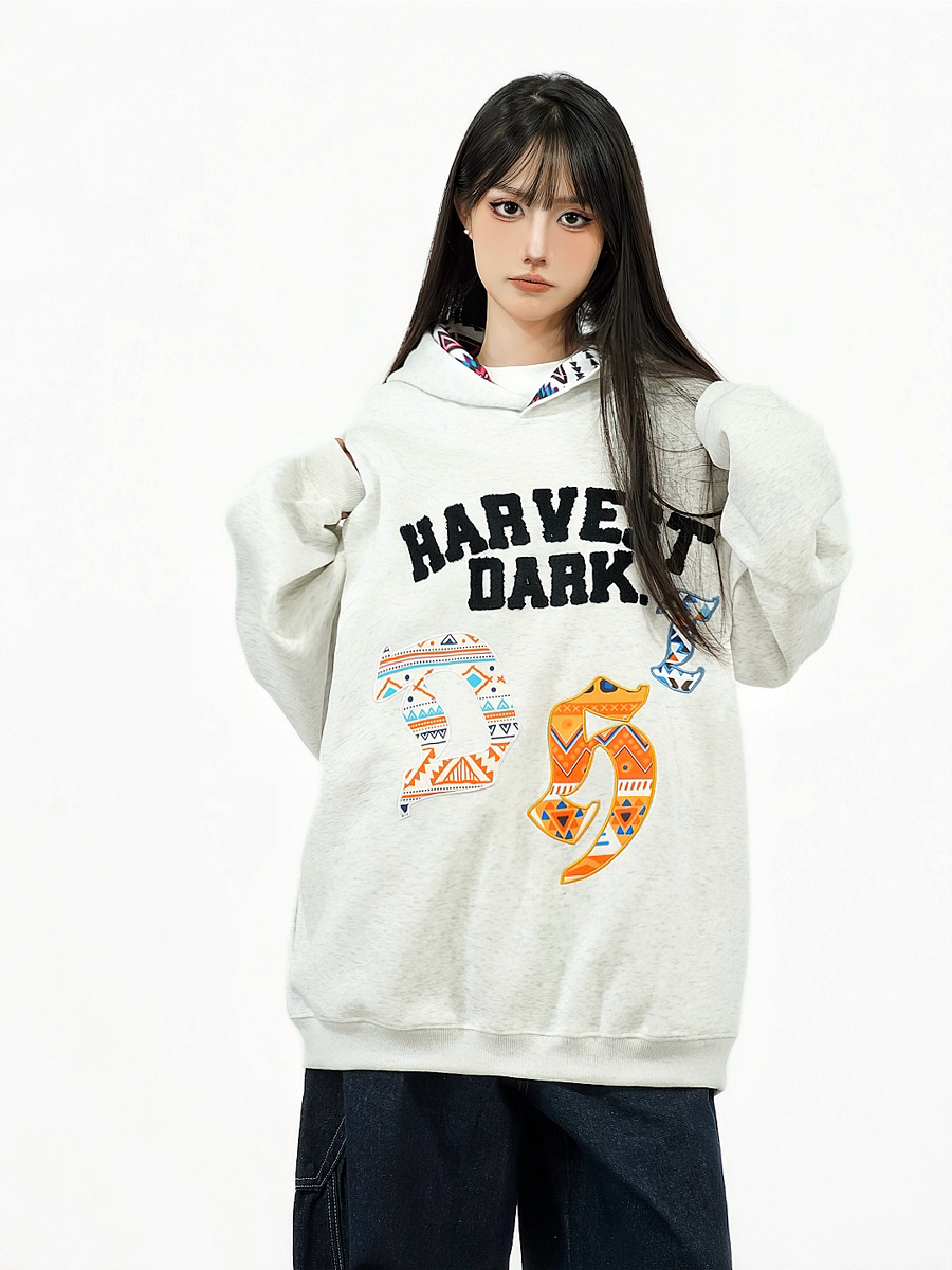 Women's 2025 Winter Hoodie - American Retro Design with Letter Embroidery, Thick Plush Sweatshirt, Trendy Amoeba Style Women's 2025 Winter Hoodie - American Retro Design with Letter Embroidery, Thick Plush Sweatshirt, Trendy Amoeba Style