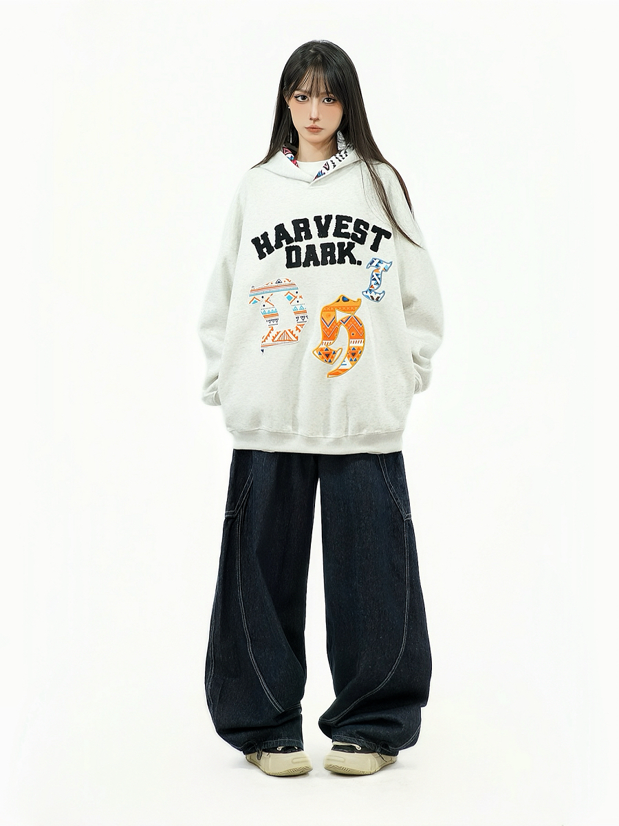 Women's 2025 Winter Hoodie - American Retro Design with Letter Embroidery, Thick Plush Sweatshirt, Trendy Amoeba Style Women's 2025 Winter Hoodie - American Retro Design with Letter Embroidery, Thick Plush Sweatshirt, Trendy Amoeba Style