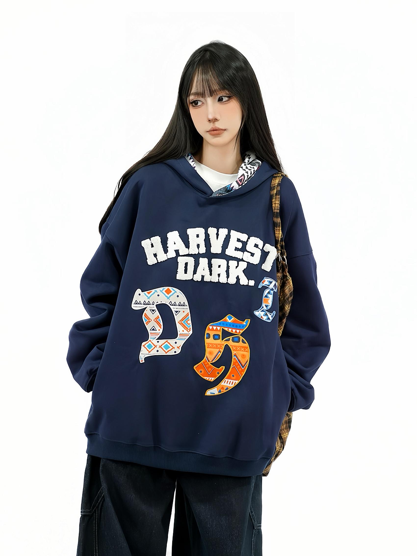 Women's 2025 Winter Hoodie - American Retro Design with Letter Embroidery, Thick Plush Sweatshirt, Trendy Amoeba Style Women's 2025 Winter Hoodie - American Retro Design with Letter Embroidery, Thick Plush Sweatshirt, Trendy Amoeba Style