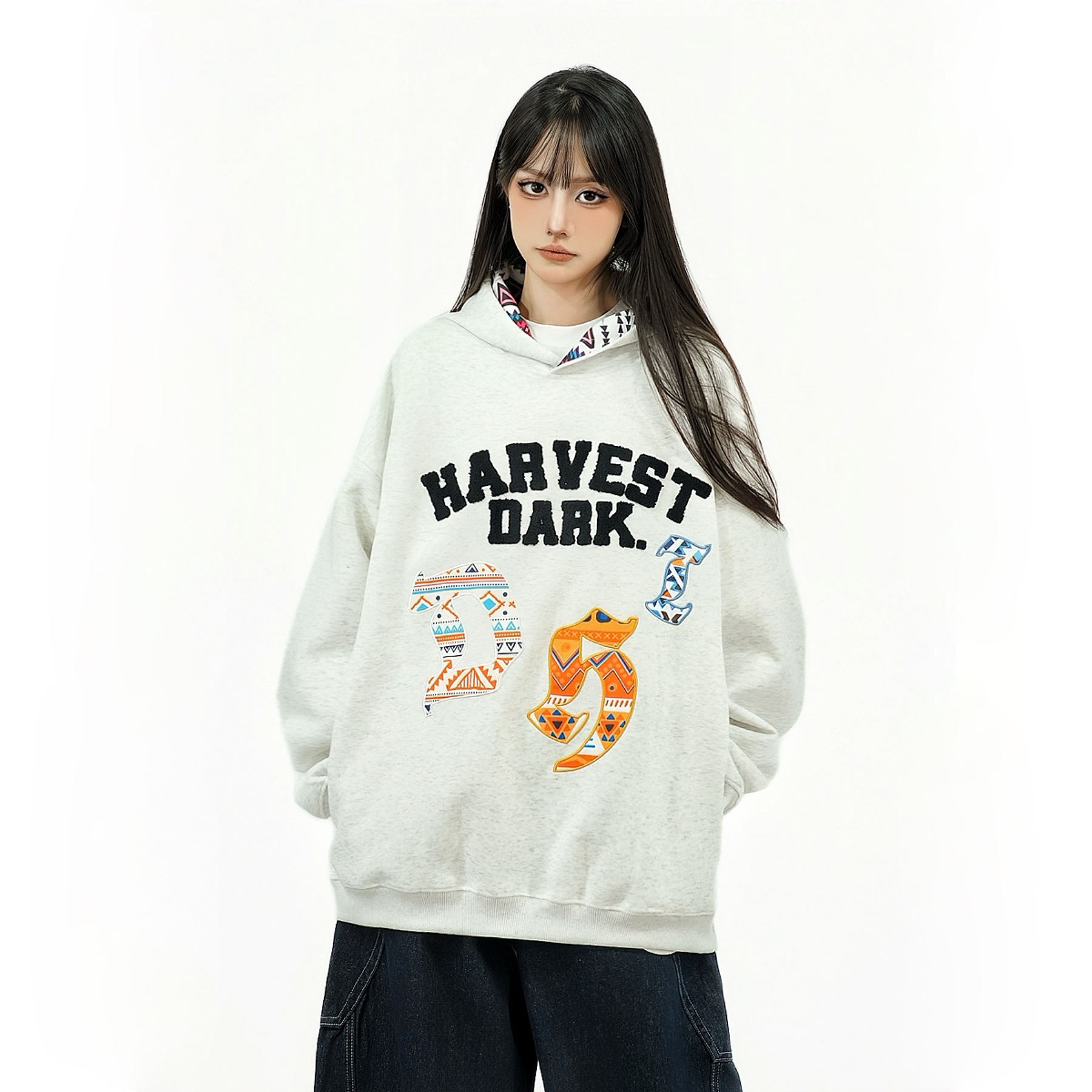 Women's 2025 Winter Hoodie - American Retro Design with Letter Embroidery, Thick Plush Sweatshirt, Trendy Amoeba Style Women's 2025 Winter Hoodie - American Retro Design with Letter Embroidery, Thick Plush Sweatshirt, Trendy Amoeba Style