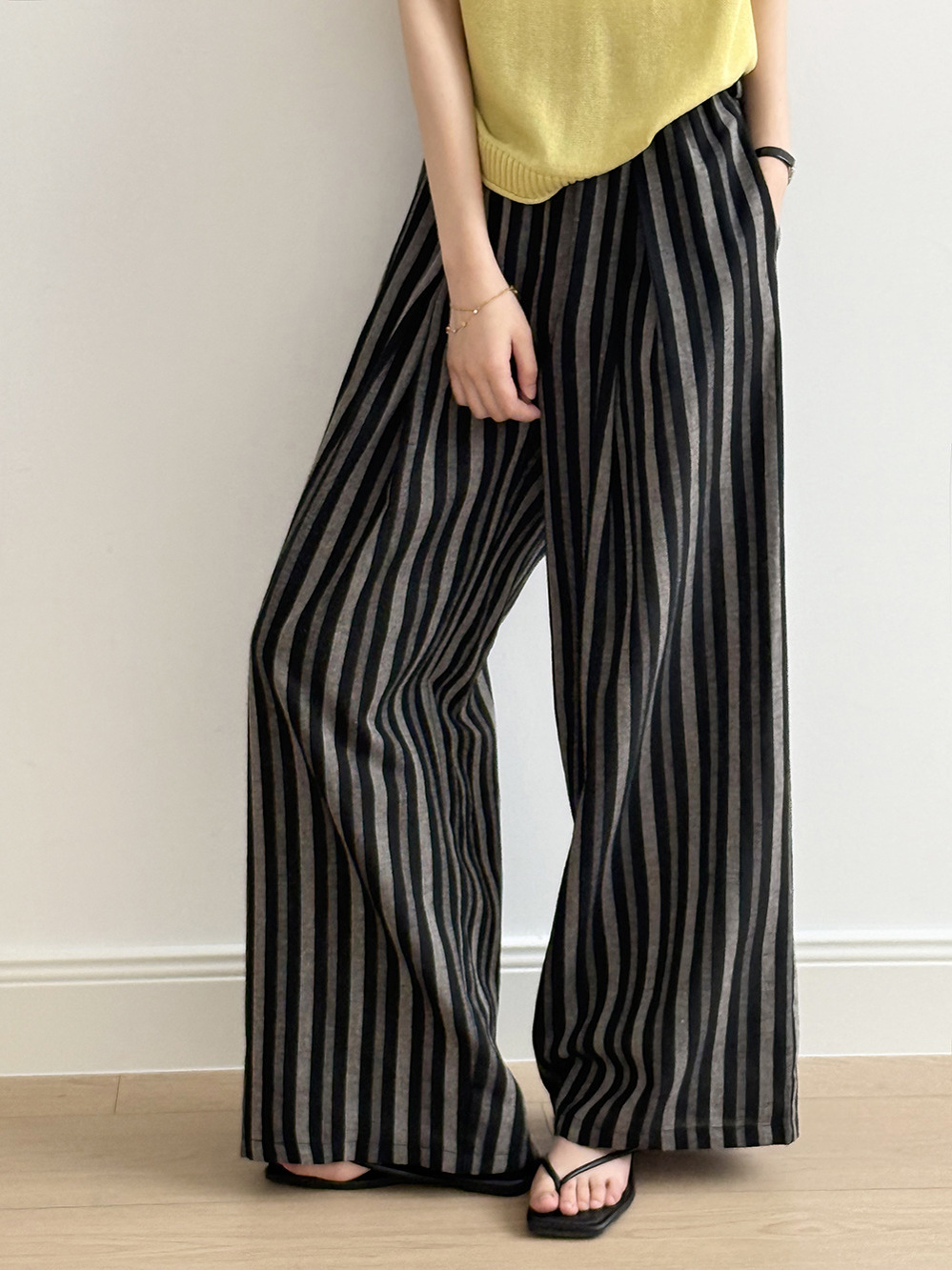 Women's American Retro Striped Casual Pants, Loose High-End Straight-Leg Style for Summer 2025, Floor-Length Y2K Fashion