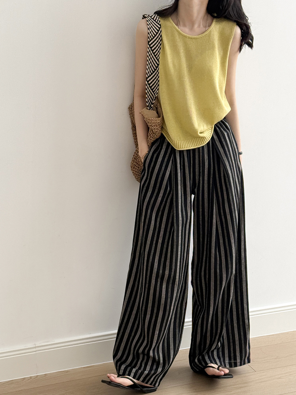 Women's American Retro Striped Casual Pants, Loose High-End Straight-Leg Style for Summer 2025, Floor-Length Y2K Fashion Women's American Retro Striped Casual Pants, Loose High-End Straight-Leg Style for Summer 2025, Floor-Length Y2K Fashion
