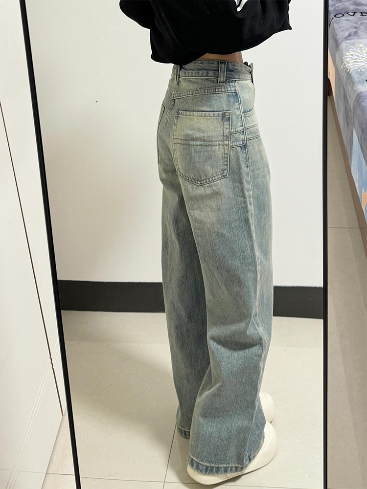 Women's American Retro Wide-Leg Jeans, High-Waisted Loose Straight Pants, Spring/Summer 2025, Slimming Floor-Length Style Women's American Retro Wide-Leg Jeans, High-Waisted Loose Straight Pants, Spring/Summer 2025, Slimming Floor-Length Style
