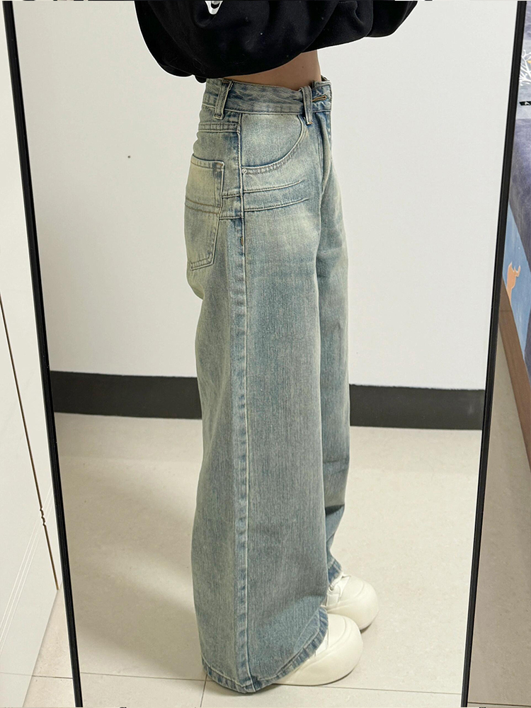 Women's American Retro Wide-Leg Jeans, High-Waisted Loose Straight Pants, Spring/Summer 2025, Slimming Floor-Length Style Women's American Retro Wide-Leg Jeans, High-Waisted Loose Straight Pants, Spring/Summer 2025, Slimming Floor-Length Style