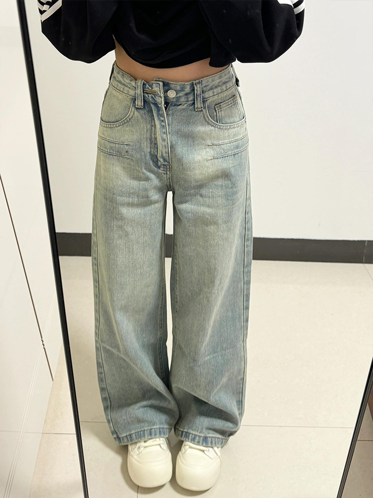 Women's American Retro Wide-Leg Jeans, High-Waisted Loose Straight Pants, Spring/Summer 2025, Slimming Floor-Length Style Women's American Retro Wide-Leg Jeans, High-Waisted Loose Straight Pants, Spring/Summer 2025, Slimming Floor-Length Style