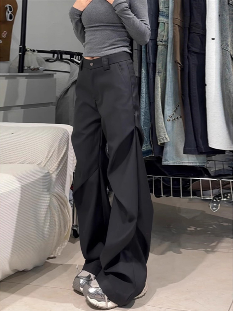 Women's American Style Pleated Suit Pants - Clean Fit, Niche Loose Wide-Leg, Casual Flared Design Women's American Style Pleated Suit Pants - Clean Fit, Niche Loose Wide-Leg, Casual Flared Design