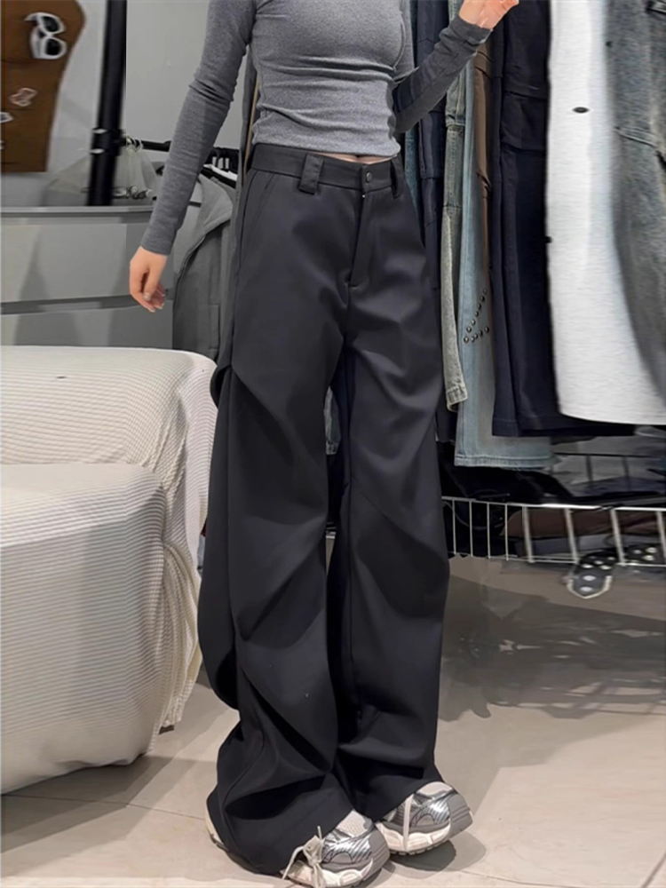 Women's American Style Pleated Suit Pants - Clean Fit, Niche Loose Wide-Leg, Casual Flared Design Women's American Style Pleated Suit Pants - Clean Fit, Niche Loose Wide-Leg, Casual Flared Design