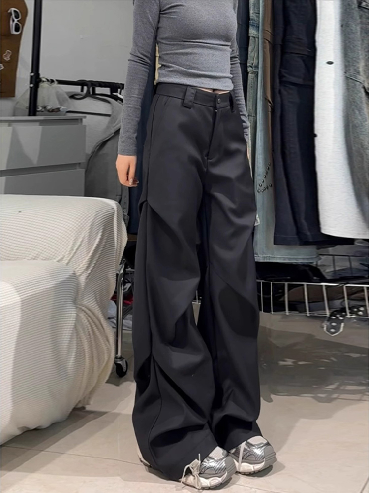Women's American Style Pleated Suit Pants - Clean Fit, Niche Loose Wide-Leg, Casual Flared Design Women's American Style Pleated Suit Pants - Clean Fit, Niche Loose Wide-Leg, Casual Flared Design