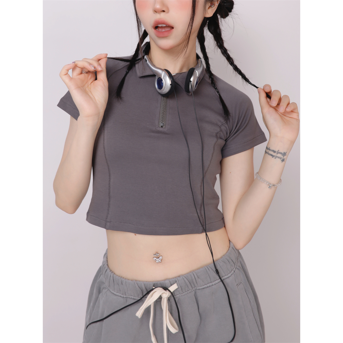 Women's American-Style Polo Collar Short T-Shirt - Slimming Solid Color, Sweet & Cool, Fitted Short Sleeve Top