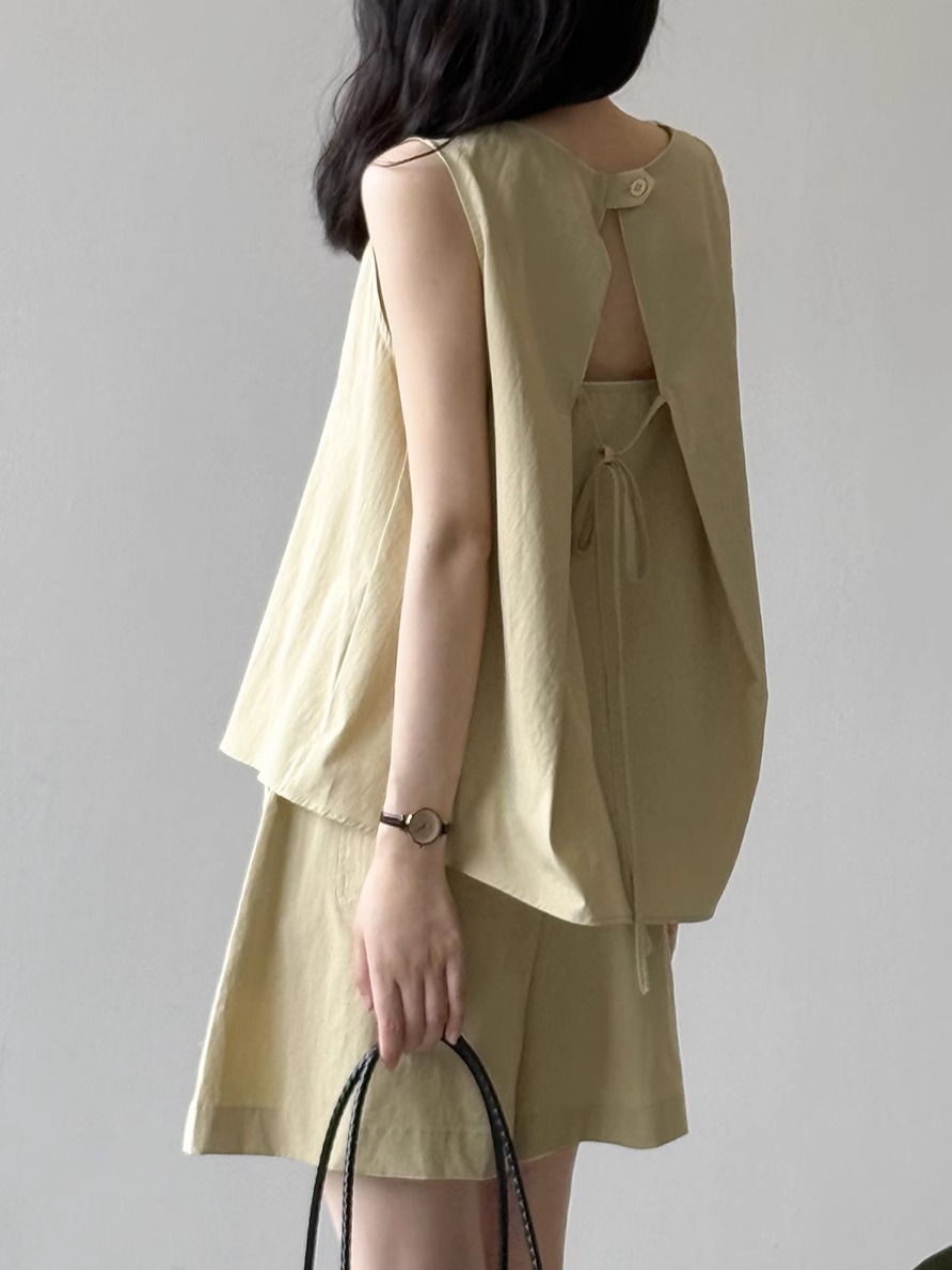 Women's Backless Sleeveless Top and Wide-Leg Pants Two-Piece Set - 2025 Summer Fashion, Relaxed Fit, Trendy Casual Outfit