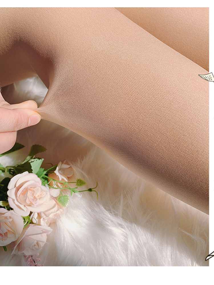 Women's Bare Feel Layered Tights with Fleece Socks - Autumn Winter Thin Leggings, Pudding Bear Design, Perfect for Y2K Style