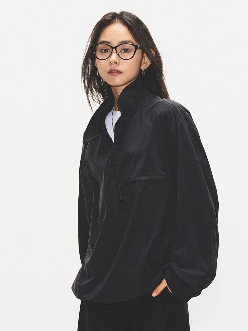 Women's Black Half-Zip Windbreaker Jacket - American Style Outdoor Sports Top for Cycling and Hiking, Casual Activewear