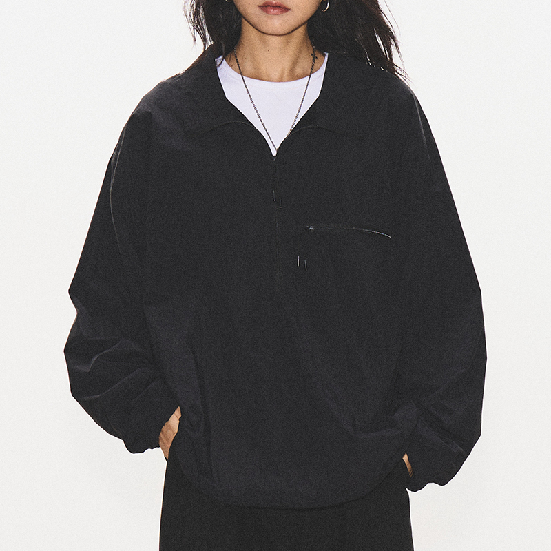 Women's Black Half-Zip Windbreaker Jacket - American Style Outdoor Sports Top for Cycling and Hiking, Casual Activewear