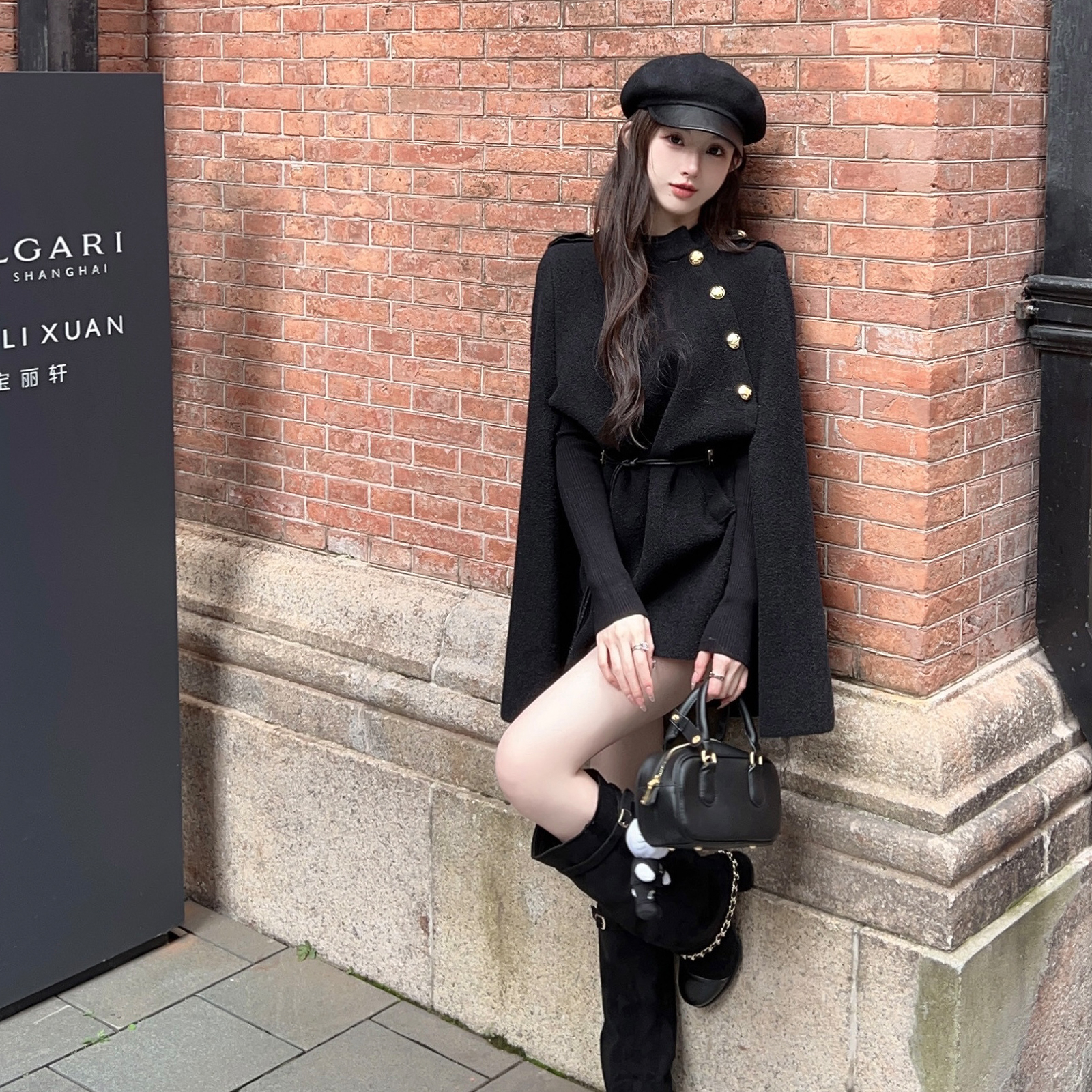 Women's Black Wool Beret Hat - Leather Spliced Octagonal Painter Style for Autumn Winter Fashion - Versatile Pumpkin Hat Women's Black Wool Beret Hat - Leather Spliced Octagonal Painter Style for Autumn Winter Fashion - Versatile Pumpkin Hat