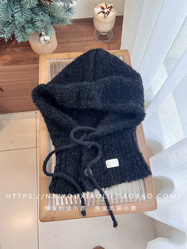 Women's Blue Dyed Wool Blend Balaclava Hat with Integrated Neck Gaiter and Ear Protection - Warm Knitted Winter Accessory Women's Blue Dyed Wool Blend Balaclava Hat with Integrated Neck Gaiter and Ear Protection - Warm Knitted Winter Accessory