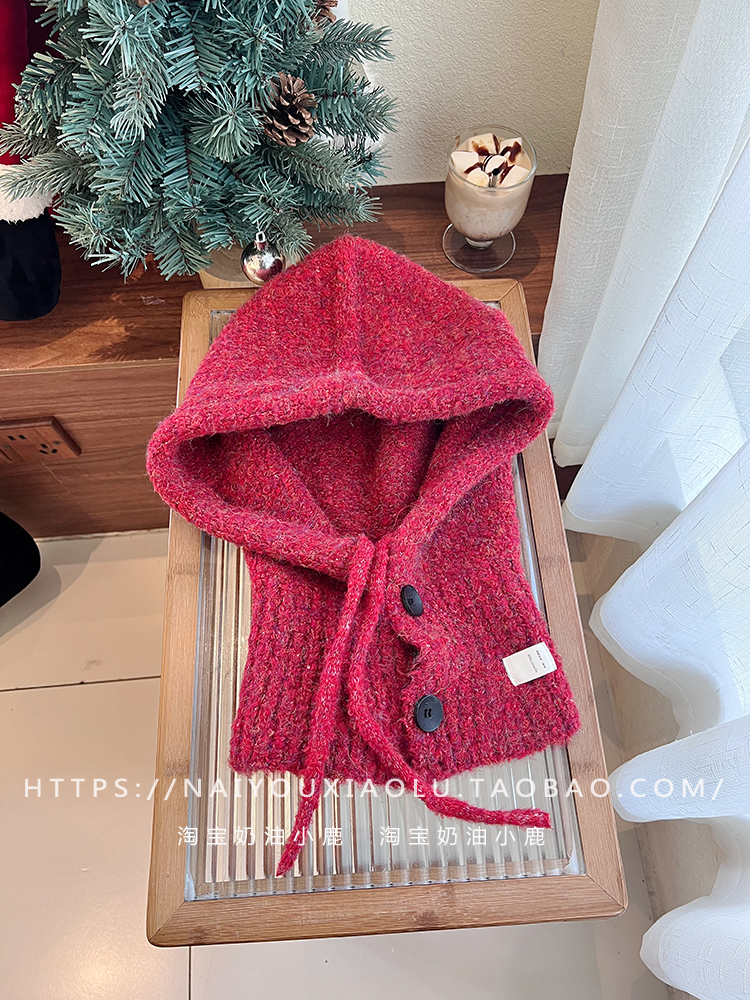 Women's Blue Dyed Wool Blend Balaclava Hat with Integrated Neck Gaiter and Ear Protection - Warm Knitted Winter Accessory Women's Blue Dyed Wool Blend Balaclava Hat with Integrated Neck Gaiter and Ear Protection - Warm Knitted Winter Accessory