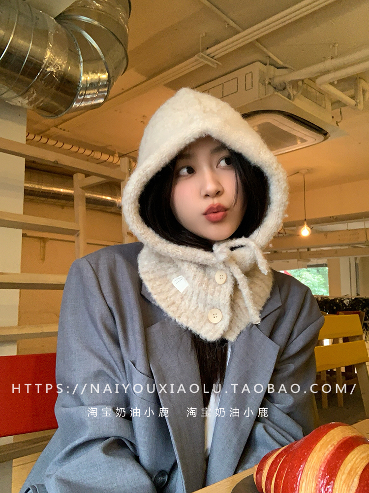 Women's Blue Dyed Wool Blend Balaclava Hat with Integrated Neck Gaiter and Ear Protection - Warm Knitted Winter Accessory Women's Blue Dyed Wool Blend Balaclava Hat with Integrated Neck Gaiter and Ear Protection - Warm Knitted Winter Accessory