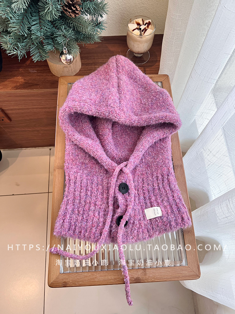 Women's Blue Dyed Wool Blend Balaclava Hat with Integrated Neck Gaiter and Ear Protection - Warm Knitted Winter Accessory Women's Blue Dyed Wool Blend Balaclava Hat with Integrated Neck Gaiter and Ear Protection - Warm Knitted Winter Accessory