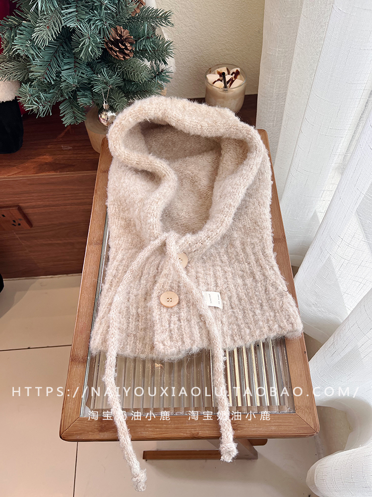 Women's Blue Dyed Wool Blend Balaclava Hat with Integrated Neck Gaiter and Ear Protection - Warm Knitted Winter Accessory Women's Blue Dyed Wool Blend Balaclava Hat with Integrated Neck Gaiter and Ear Protection - Warm Knitted Winter Accessory