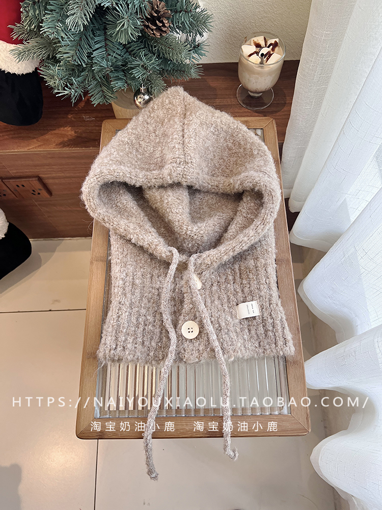 Women's Blue Dyed Wool Blend Balaclava Hat with Integrated Neck Gaiter and Ear Protection - Warm Knitted Winter Accessory Women's Blue Dyed Wool Blend Balaclava Hat with Integrated Neck Gaiter and Ear Protection - Warm Knitted Winter Accessory