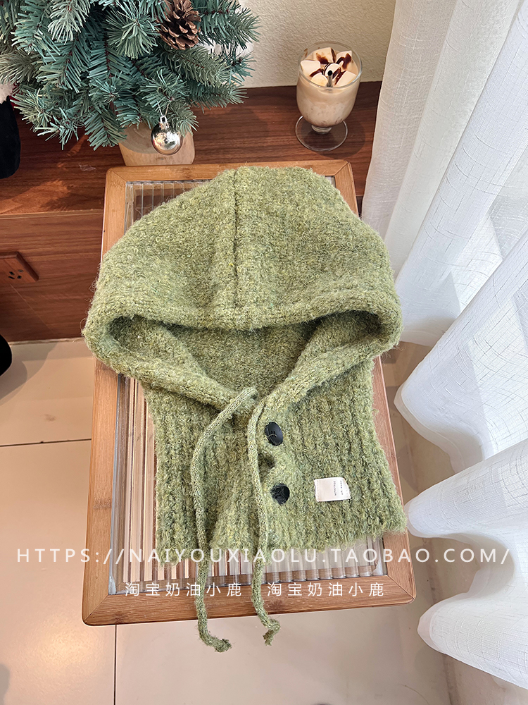 Women's Blue Dyed Wool Blend Balaclava Hat with Integrated Neck Gaiter and Ear Protection - Warm Knitted Winter Accessory Women's Blue Dyed Wool Blend Balaclava Hat with Integrated Neck Gaiter and Ear Protection - Warm Knitted Winter Accessory