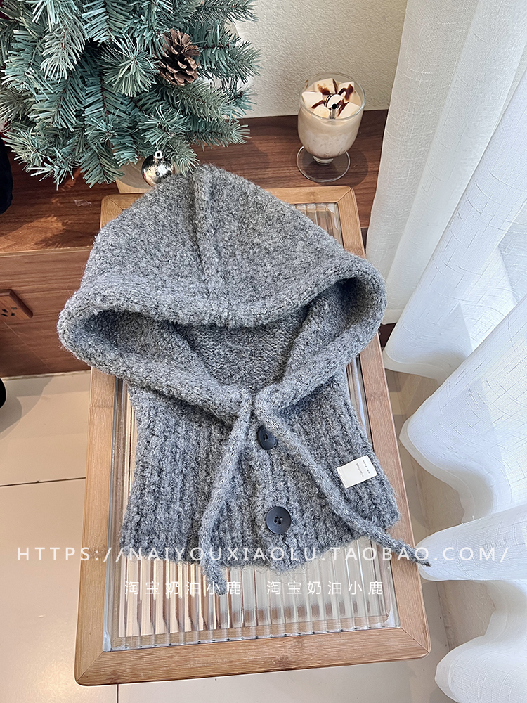 Women's Blue Dyed Wool Blend Balaclava Hat with Integrated Neck Gaiter and Ear Protection - Warm Knitted Winter Accessory Women's Blue Dyed Wool Blend Balaclava Hat with Integrated Neck Gaiter and Ear Protection - Warm Knitted Winter Accessory