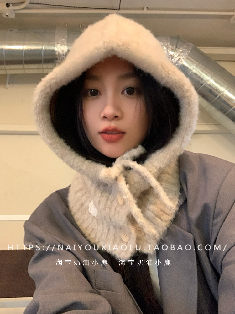 Women's Blue Dyed Wool Blend Balaclava Hat with Integrated Neck Gaiter and Ear Protection - Warm Knitted Winter Accessory Women's Blue Dyed Wool Blend Balaclava Hat with Integrated Neck Gaiter and Ear Protection - Warm Knitted Winter Accessory