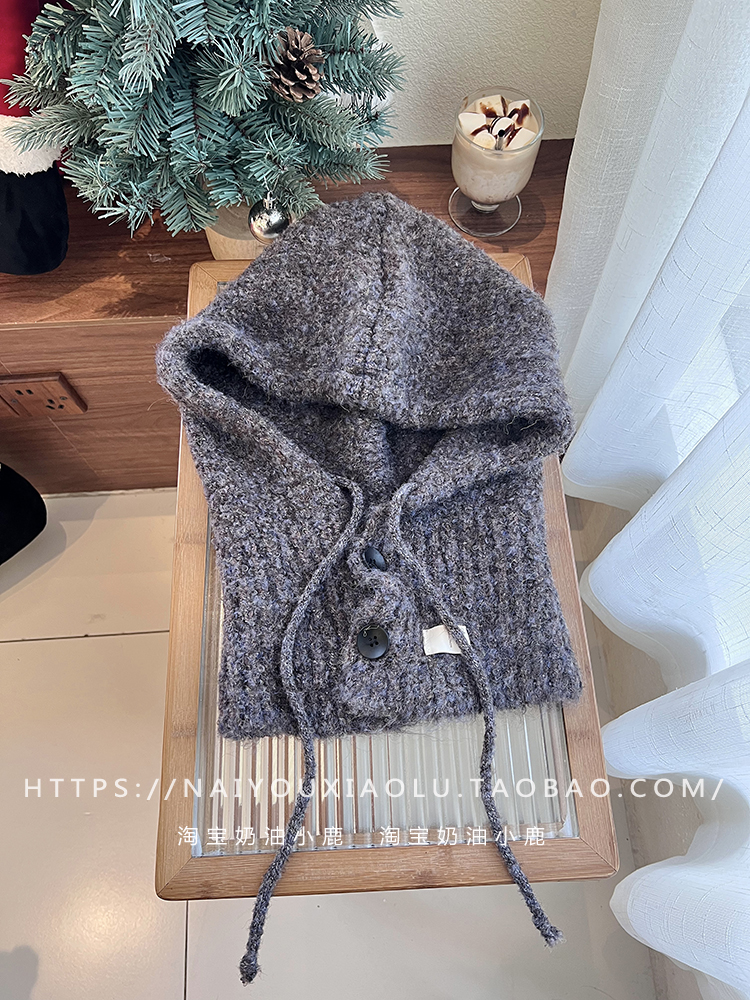 Women's Blue Dyed Wool Blend Balaclava Hat with Integrated Neck Gaiter and Ear Protection - Warm Knitted Winter Accessory Women's Blue Dyed Wool Blend Balaclava Hat with Integrated Neck Gaiter and Ear Protection - Warm Knitted Winter Accessory